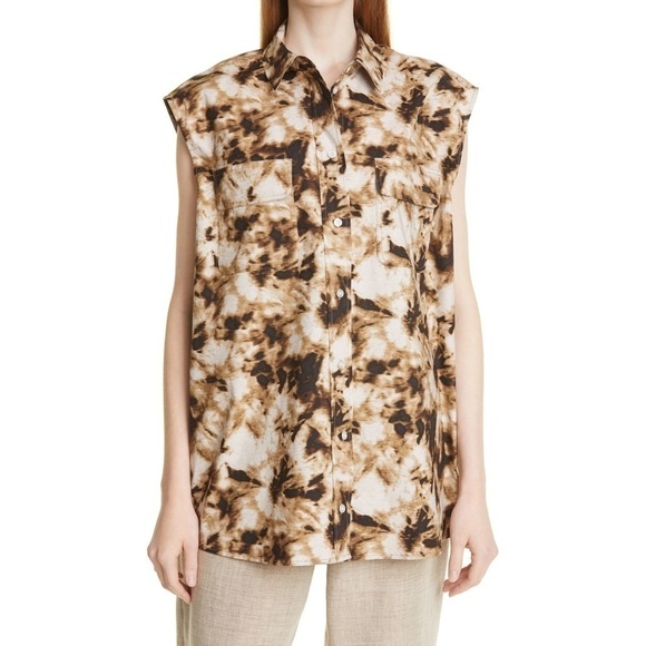 NWT Samsoe Samsoe Camo Sleeveless Shirt in Camo Clay - Picture 1 of 3